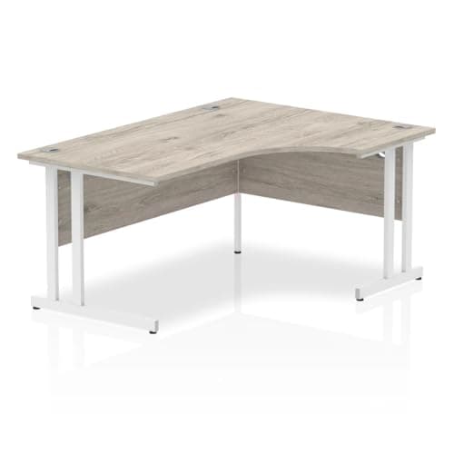 Image of Mr Office Impulse Right Crescent Desk, White Cantilever Leg, Grey oak, 1600