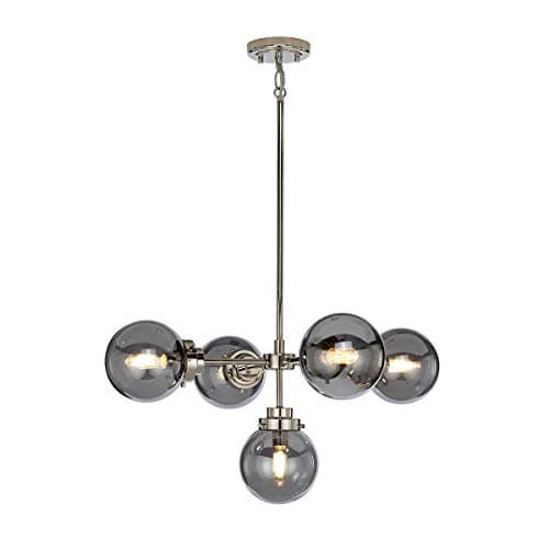 Image of 5 Bulb Chandelier Hanging Pendant Light - Highly Polished Nickel Finish - LED E14 8W LED Bulb
