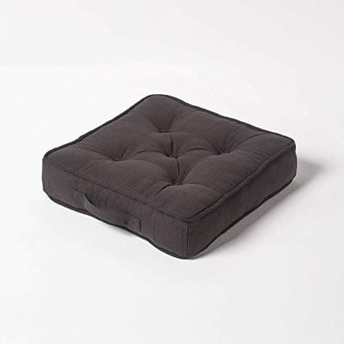 Image of HOMESCAPES Rajput 100% Cotton Floor Cushion Black 40 x 40 x 8 cm Square Indoor Garden Dining Chair Booster Seat Pad Cushion