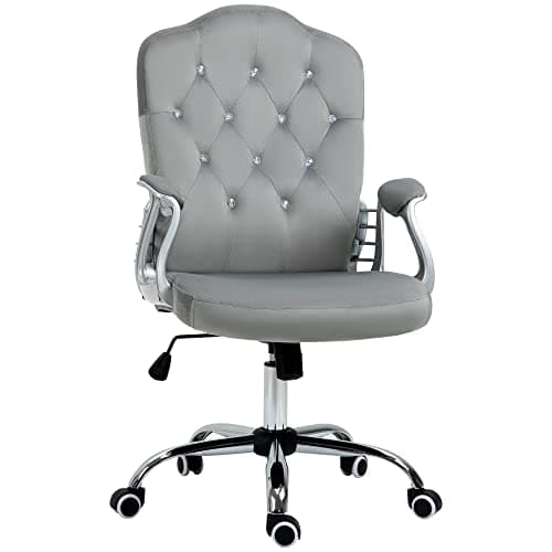 Image of Vinsetto Home Office Chair, Velvet Computer Chair, Button Tufted Backrest with Swivel Wheels, Adjustable Height and Tilt Function, Grey