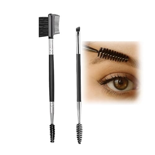 Image of 2-Piece Black Dual-Ended Spoolie Eyebrow Brush And Eyelash Comb With Angled Brush, Multi-Functional Tool For Eyebrow Grooming, Lash Separation, Eyeliner Application And Contouring (Black)