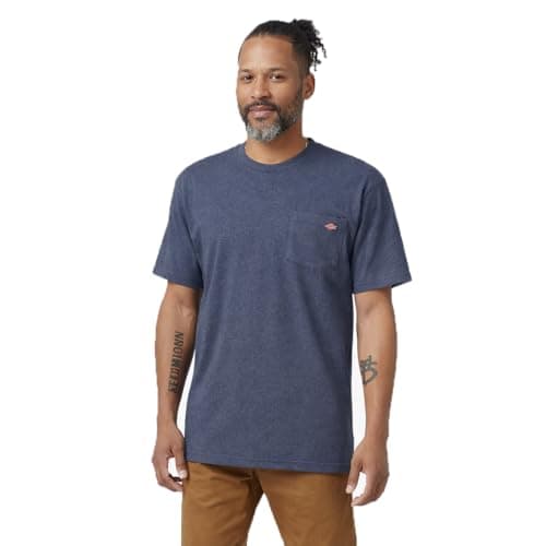 Image of Dickies Men's Heavyweight Heathered Short Sleeve Pocket T-Shirt, Ink Navy Heather, XXL