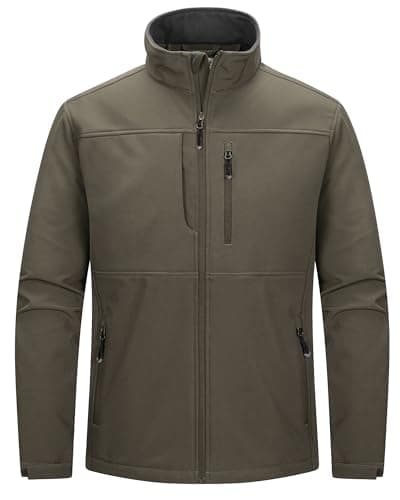 Image of 33,000ft Men's Softshell Jacket Waterproof Light Work Jacket Stand Collar Hiking Jacket Fleece Lining, Olive M