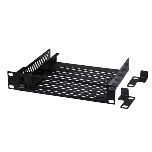 Image of GeeekPi 10-Inch 1U Mini PC Rack-Mount Shelf With Rj45 Cat6 Port & HDMI Port for DeskPi RackMate T1/T0 Network Cabinet – 200 mm Deep – Perforated Steel Sheet – Black
