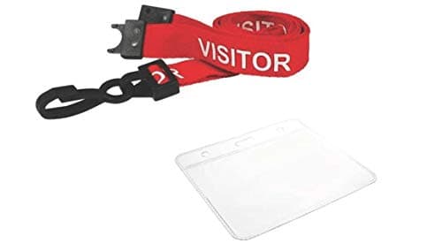 Image of IDProductsUK - Red Visitor Lanyard with Printed Text - Includes Free Visitor Wallet - Pack of 25 - Durable Clip for ID Badges & Passes