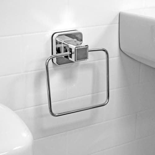 Image of Showerdrape Pushloc Chrome Steel Suction Wall Mounted Towel Ring with Mounting Square