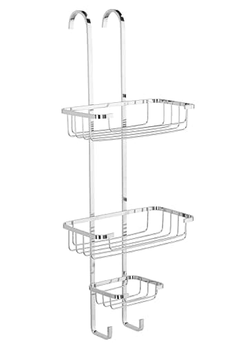 Image of Croydex 3 Tier Hanging Shower Caddy - Hook Over Door Bathroom Accessory with Three Storage Baskets, Durable Chrome Plated Steel, No Drill Shower Caddy, Rust Free
