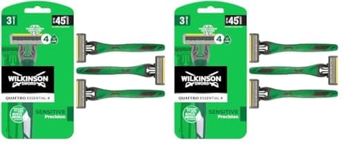 Image of WILKINSON SWORD - Quattro Titanium For Men | Sensitive | 3 x Disposable Razors (Pack of 2)