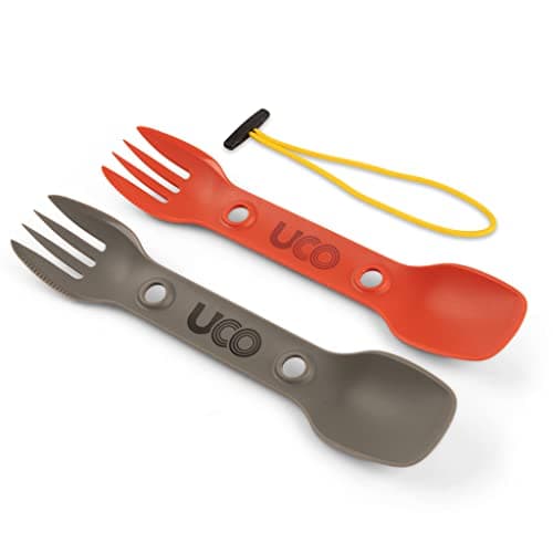 Image of UCO Recycled ECO Utility Spork 3-in-1 Combo Spoon-Fork-Knife Utensil, 2-Pack, Chili & Slate