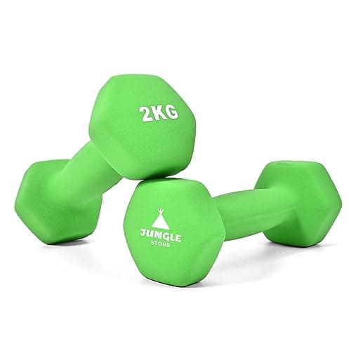 Image of JUNGLE STONE Dumbbells Set of 2 for Home Gym Exercise, Non-Slip Neoprene Hand Weights with Matte Finish, Sweat-resistant, Fitness Exercise, Dumbbells (2KG x2 Green)
