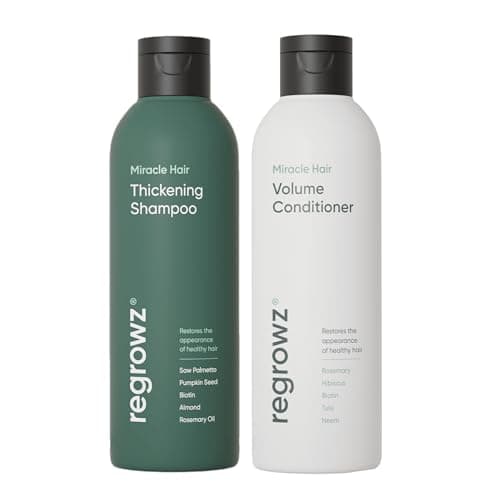 Image of Regrowz Hair Thickening Shampoo 225ml & Hair Volume Conditioner 200ml - Biotin Hair Growth Shampoo and Conditioner for Women & Men - DHT Blocker & Sulphate Free - Restore Stronger & Healthier Hair