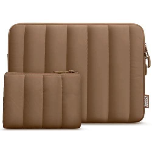 Image of TECOOL Puffy 15.6 inch Laptop Case Sleeve For 15 15.6” Lenovo Thinkpad ideapad HP Pavilion Acer Dell Asus Vivobook Chromebook Notebook,MacBook Pro 16 Inch M4 M5 Waterproof Protective Case,Brown