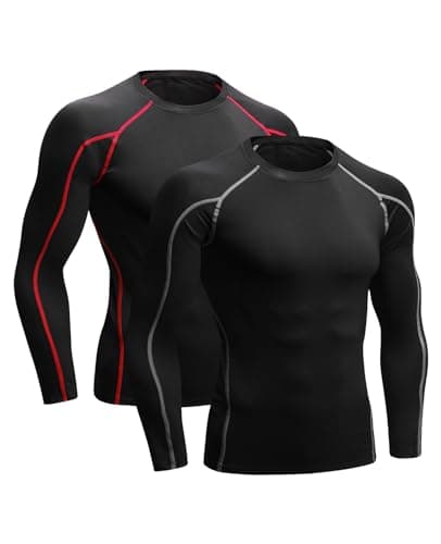 Image of Niksa 2 Pack Long Sleeve Running Tops Mens,Base Layers Compression Top T-Shirts,Quick Dry Wicking Gym Athletic Training Workout Tee Shirts(Black&Red,L)