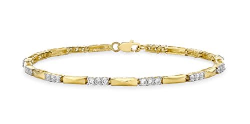 Image of CARISSIMA Women's 9 ct Yellow Gold 2 mm Round Claw Set CZ and Bar Link Chain Bracelet of Length 19 cm/7.5 Inch