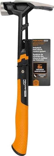 Image of Fiskars Pro IsoCore 17 oz Framing Hammer (16") - with Rip Claw, Shock-Absorbing Grip, and Magnetic Nail Starter - Drive Large Nails into Tough Wood - Construction and Home Improvement Tools