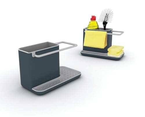 Image of Joseph Joseph Caddy Kitchen Sink Area Organiser with Sponge Holder and Cloth Hanger - Grey