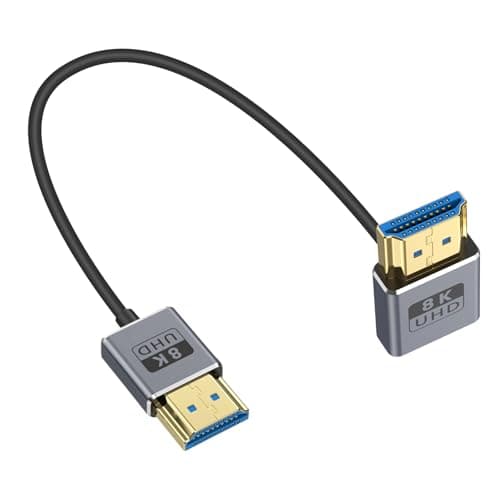 Image of Duttek 8K Short HDMI 90 Degree Adapter Cable 1FT/30cm [48Gbps, 8K@60Hz, 4K@240Hz] Ultra Thin/Coaxial Down Angle HDMI Male to Male Cable OD2.5mm, Dynamic HDR, eARC, for GH5S, PS5, Xbox One Monitor,PC.