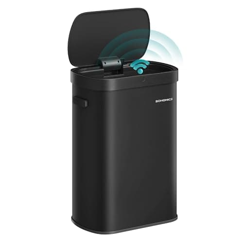 Image of SONGMICS Motion Sensor Kitchen Bin, 13-Gallon (50 L) Automatic Rubbish Bin, Wave or Touch to Open, Soft Close Lid, Steel, Includes 15 Bags, Ink Black LTB640B02