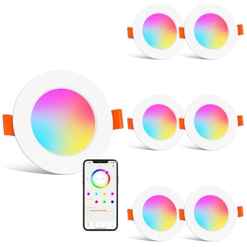 Image of HYDONG LED Downlights for Ceiling Compatible with Alexa, 8W Colour Changing Recessed Ceiling Light, Smart RGB & 2700K-6000K Bluetooth Spotlights, IP44 Ceiling Lights for Bedroom Living Room, 6 Pack
