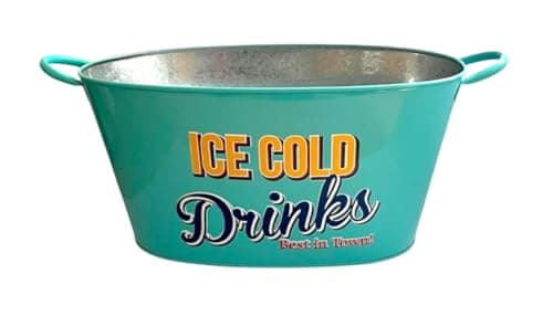Image of Retro Large Ice Cold Drinks Metal Bucket, Oval Party Beverage Tub with Handles, Available in Yellow, Red, Green, Natural Colors (Sky-Blue)