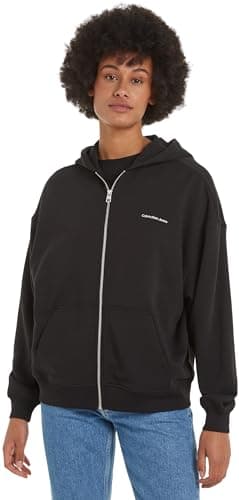 Image of Calvin Klein Jeans Women's DIFFUSED CK ZIP-THROUGH Pullover Hoodie, Ck Black, L