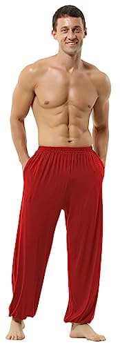 Image of Hoerev Super Soft Modal Spandex Harem Yoga Pilates Trousers,Red,M