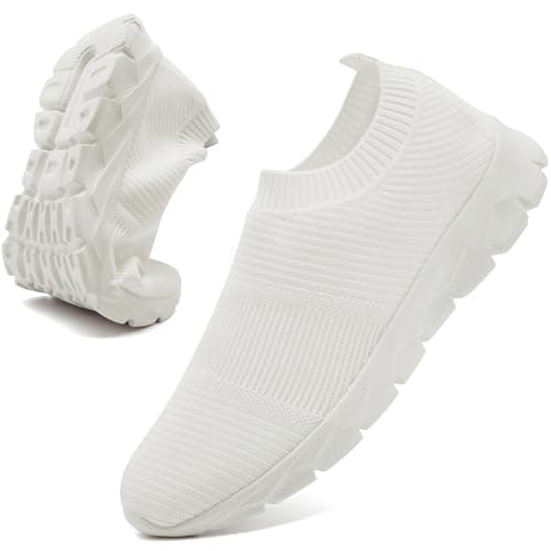 Image of Mens Slip on Trainers Running Shoes Comfortable Walking Gym Sneaker Athletic Fitness Trainers Sports Jogging Tennis Sneakers Mens White Size 11