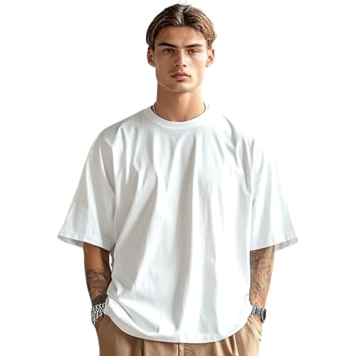 Image of Stars and Stripes Mens 100% Cotton White Oversized Loose Fit Streetwear Casual Gym Baggy Dropped Shoulders T-Shirt (White, S)