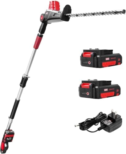 Image of MZK 20V MAX 57cm Cordless Hedge Trimmer Attachment, 2.5m Reach, Electric Hedge Trimmer with Extension Pole, Multi-Angle Design (Two Batteries & Charger Supplied)
