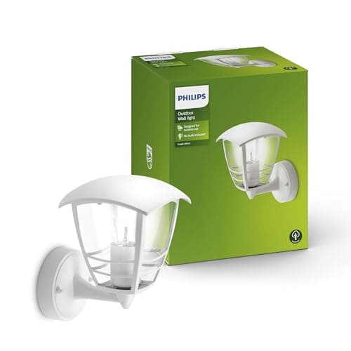 Image of Philips Creek Outdoor Wall Light, IP44 Weather-resistant, Durable, Aluminium, Classic Design, White, E27 Bulb Sold Separately