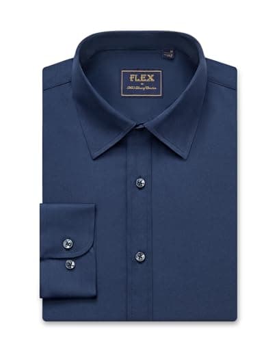 Image of siliteelon Mens Shirts Long Sleeve Non Iron Cotton Work Formal Dress Navy Blue Regular Fit Stretch Business Casual Men Shirt L