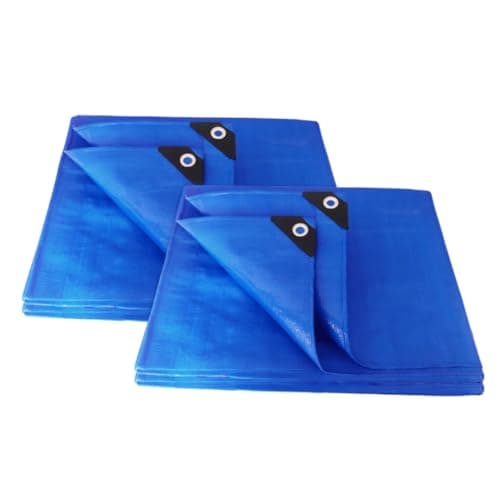 Image of ANSIO Tarpaulin 3m x 4m Pack of 2 Water-resistant Tarp Large Camping Cover Sheet – Multipurpose Groundsheet with UV Protection, Weatherproof & Frost-Resistant – Reinforced Eyelets - Blue
