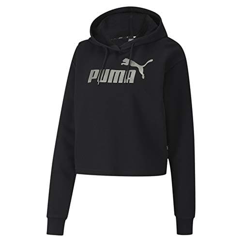 Image of PUMA Ess+ Metallic Cropped Hoody Tr Women's Sweatshirt, womens, Hooded Sweatshirt, 582411-01, Black, M