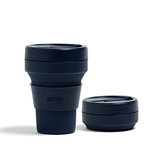 Image of STOJO On-The-Go Collapsible Coffee Cup - 12oz / 355ml - Reusable & Foldable Silicone Travel Mug with Lid - Portable, Pocket Size - Dishwasher Safe - Denim