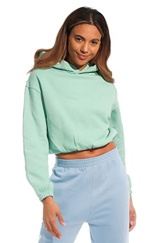 Image of Light & Shade Women's Lslswt021 Women's Cropped Top Hooded Sweatshirt, Mint, M UK