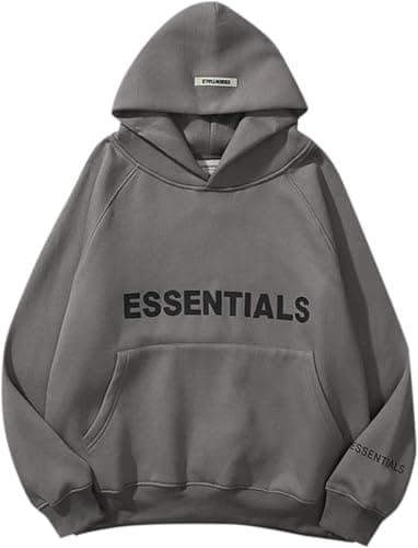 Image of IRICHEE Unisex Letter Print Hoodie Men's and Women's Sweatshirt Y2K Long Sleeve Fleece Sweater Casual Outdoor Pullover XL Grey