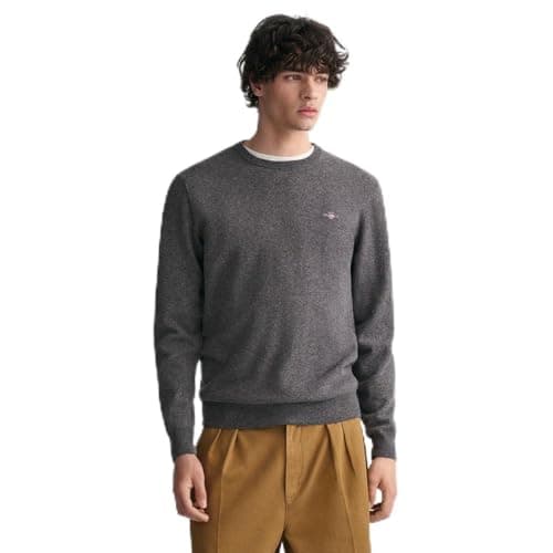 Image of GANT Men's Superfine Lambswool C-Neck Pullover Sweater, Charcoal Melange,