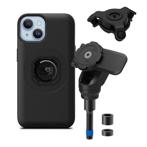 Image of Quad Lock Motorcycle Handlebar Clamp Bolt Phone Mount PRO Kit with Vibration Dampener and iPhone 14 MAG Case