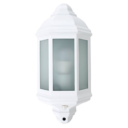 Image of MiniSun | Traditional White Aluminium and Frosted Glass Wall Mounted Lantern with PIR Motion Sensor | Outdoor Wall Lights, Home Décor & Improvement Essential | Mains Wired