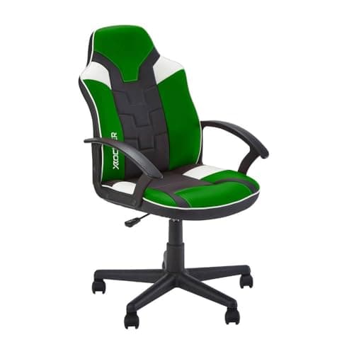 Image of X-Rocker Saturn Mid Back Compact Gaming Chair for Kids & Teens - Ergonomic, Comfortable, Height Adjustable, Wipe-Clean Faux Leather - Black/Green