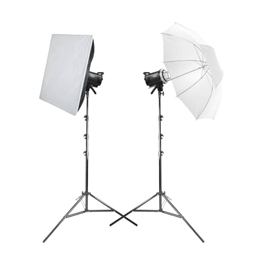 Image of GODOX MS300-V Studio Flash Twin Lighting Kit - 300Ws, 10W Modelling Lamp, 5800±200K, Bowens S-Type Fitting, 60x90 cm Softbox, 35cm Depth, 40" (101cm) Nylon Umbrella, 79-240cm Stand