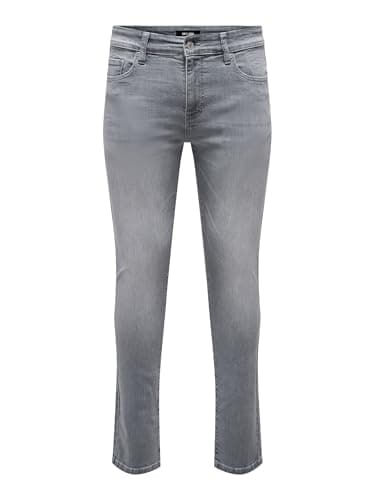 Image of ONLY & SONS Mens Onsloom One Lmgd 8265 Mat DNM Noos Slim Fit Jeans, Light Grey Denim, 34W / 30L UK