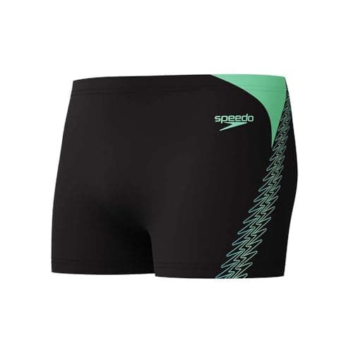 Image of Speedo Men's Hyperboom Splice Aquashort Swimming Trunks| Quick Drying | Training | Fitness | Chlorine Resistant Swimwear, Black/Alfalfa Green, 38