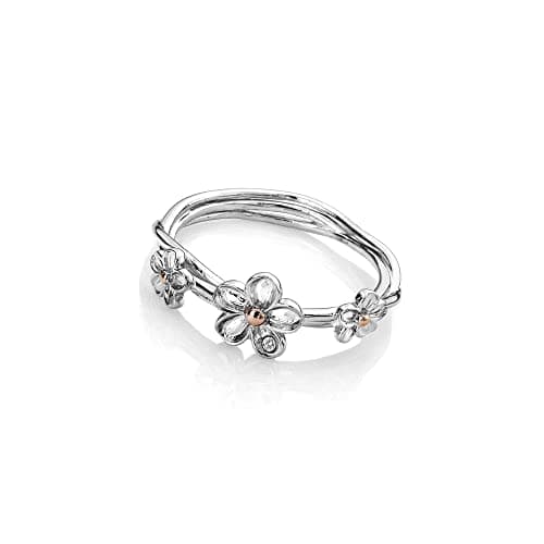 Image of Hot Diamonds Forget Me Not Silver Ring For Women | 925 Sterling Silver & Rose Gold Floral Design with a Real Diamond | Luxury Jewellery Gift Box Included (Size O)