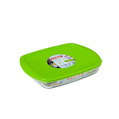 Image of Pyrex Cook & Store Glass rectangular Dish shallow version high resistance with lid 28x20x5 cm