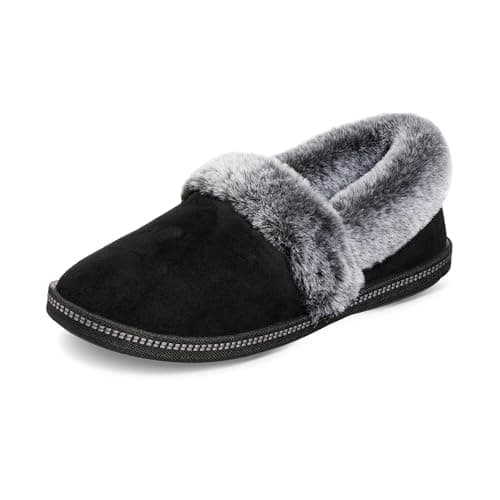 Image of Skechers Women's Cozy Campfire Team Toasty Slippers, Black Microfiber Suede/ Faux Fur Line, 3 UK