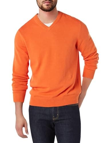 Image of Amazon Essentials Men's V-Neck Pullover Jumper (Available in Big & Tall), Orange, XL