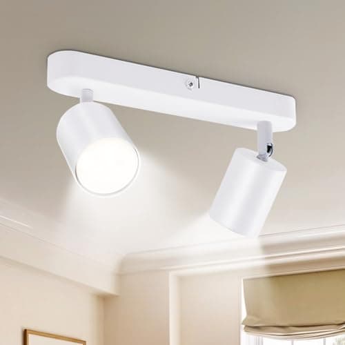 Image of Seruno X 2 Way Ceiling Light Bar, Adjustable GU10 Spotlight Metal White, Modern Industrial Ceiling Lights for Kitchen Bedroom Living Room Hallway Dining Room, Bulb Not Included