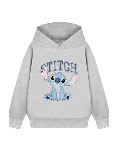 Image of Disney Lilo & Stitch Girls Hooded Sweatshirt | Stitch College Graphic Hoodie in Grey | Collegiate Varsity Trendy Apparel Sweatshirt | Cosy Merchandise Gift