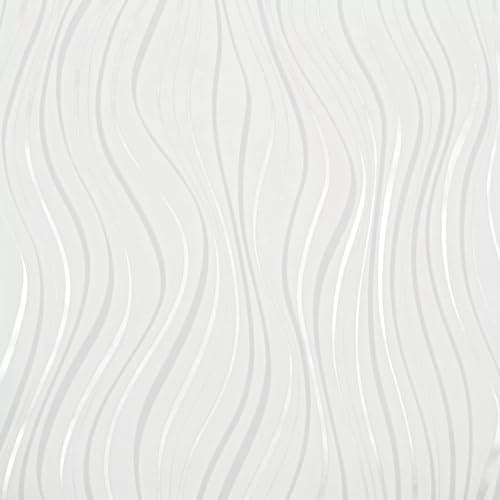 Image of SOPHIE LAURENCE White Grey Wave Wallpaper – Luxury Metallic Shimmer, Textured Vinyl, Paste The Wall, Washable, Strippable (Full Roll)